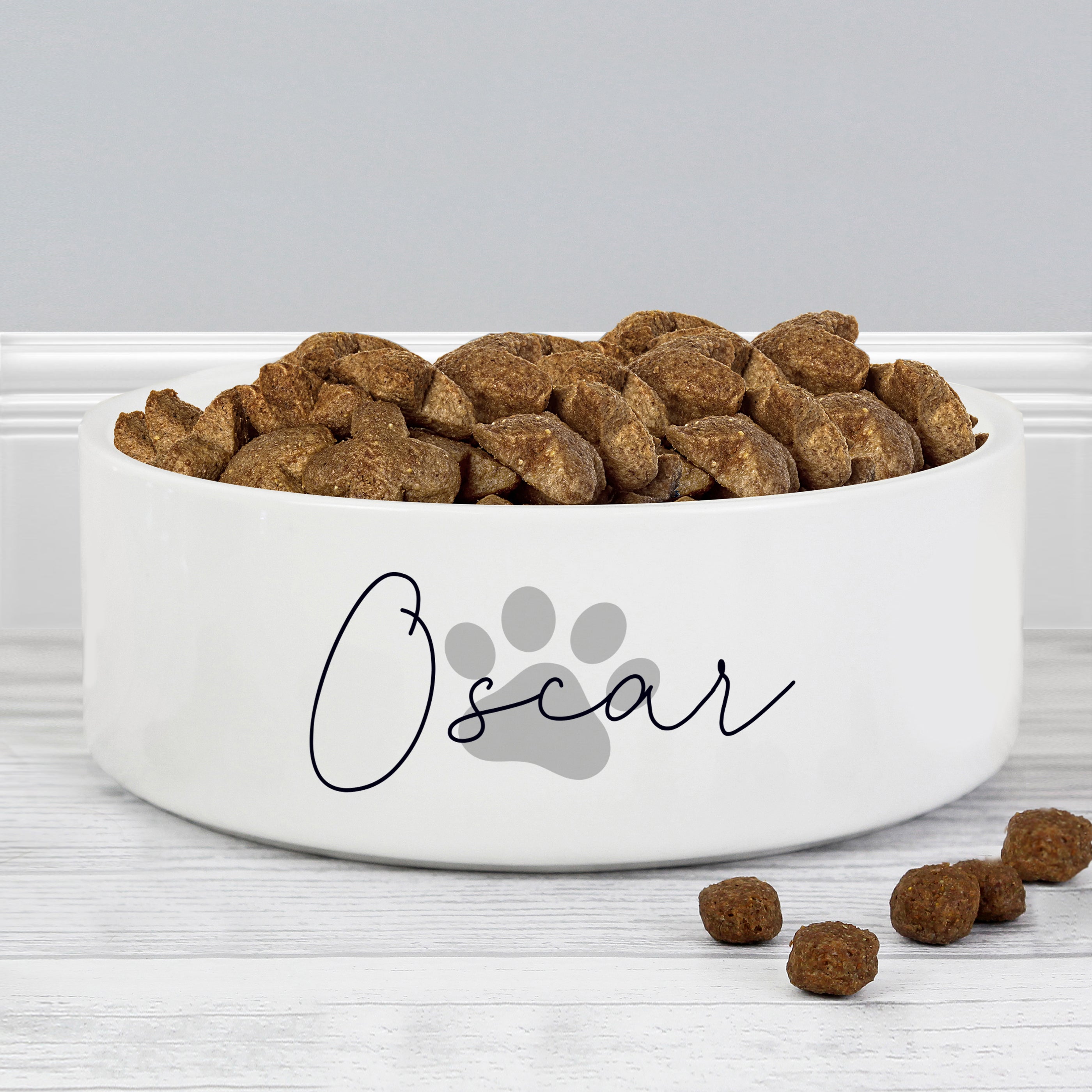 Personalised Grey Paw Print Name 15cm Medium Pet Bowl