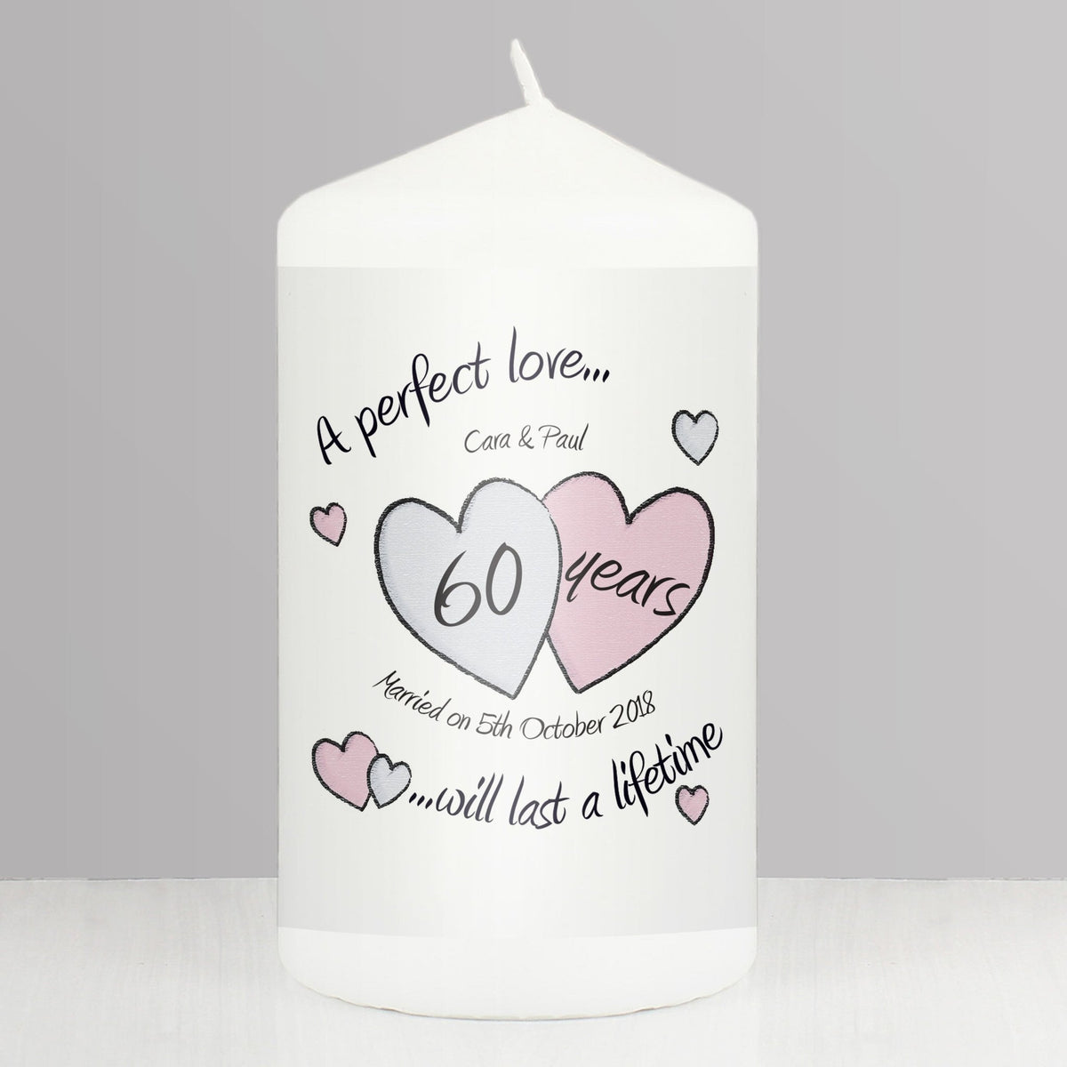 Personalised A Perfect Love Diamond Anniversary Pillar Candle - Maker Mark Personalised Gifts