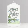Personalised Blue Church Pillar Candle - Maker Mark Personalised Gifts