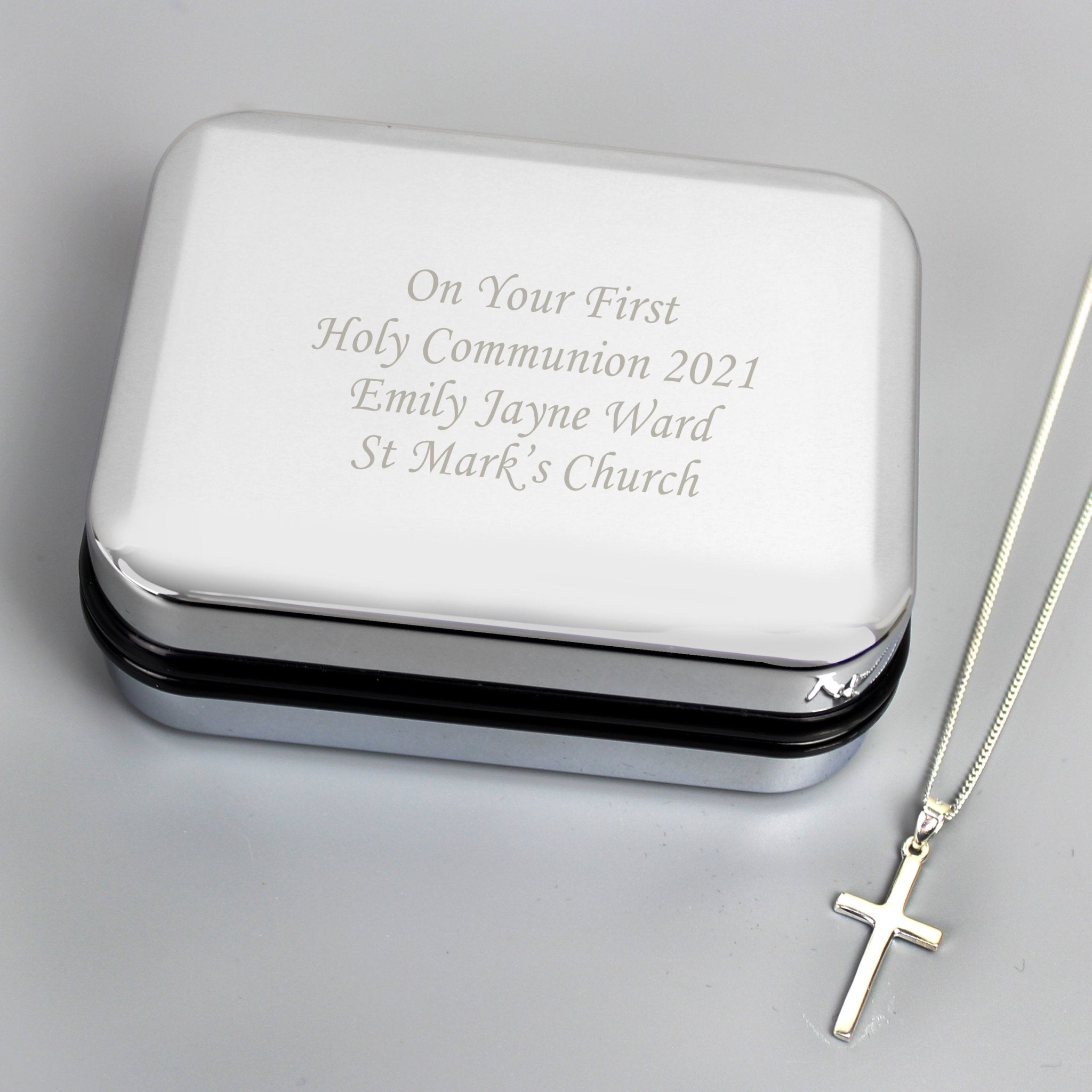 Personalised Box with Silver Cross Necklace - Maker Mark Personalised Gifts