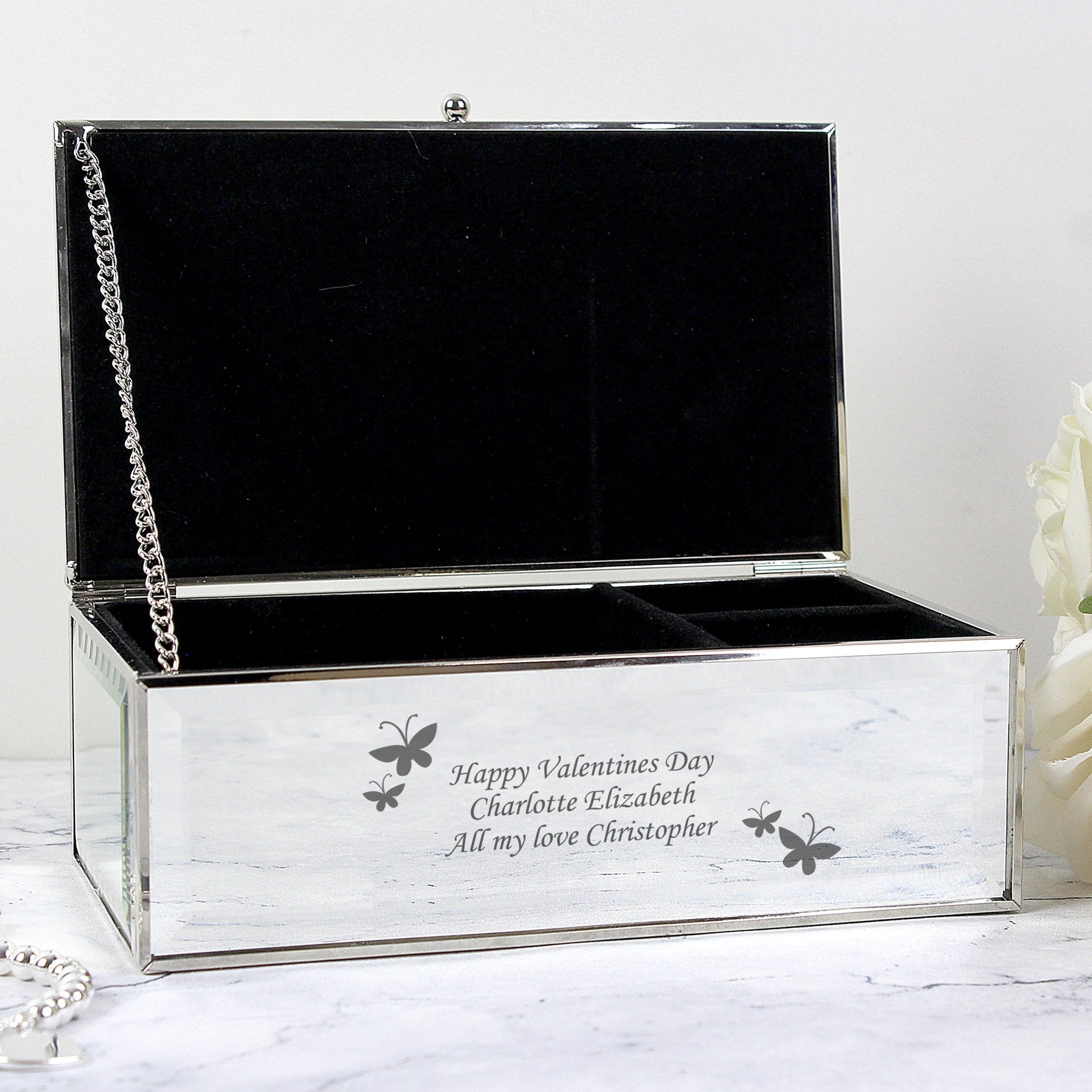 Personalised Butterflies Mirrored Jewellery Box - Maker Mark Personalised Gifts
