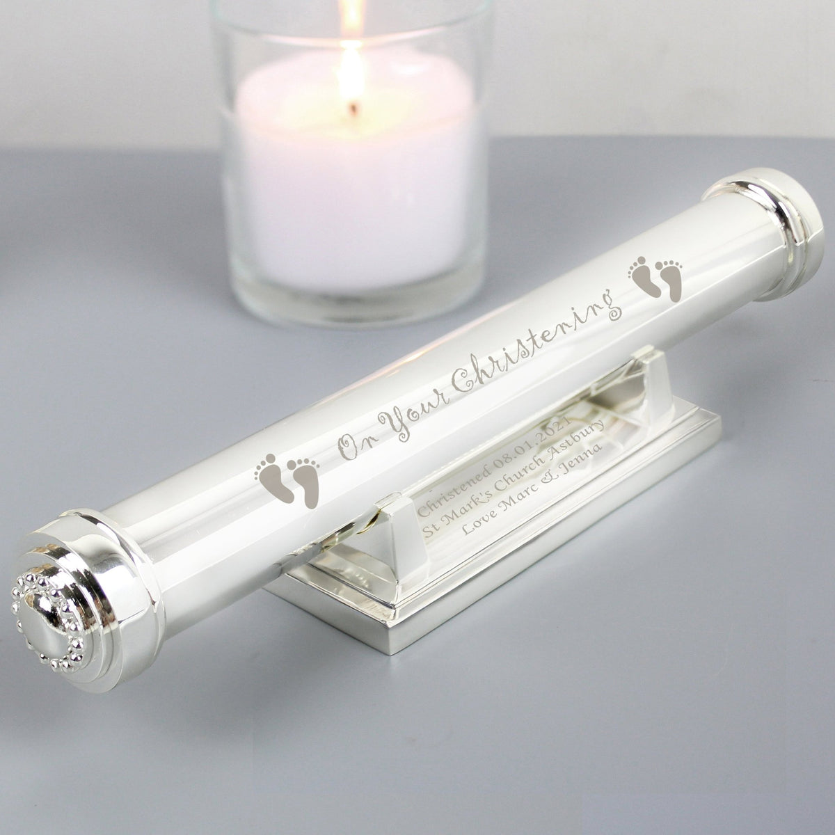 Personalised Christening Silver Plated Certificate Holder - Maker Mark Personalised Gifts