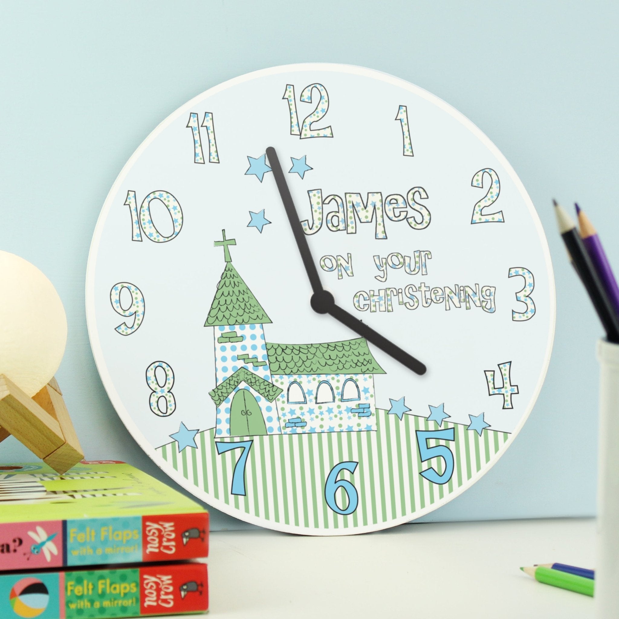Personalised Church Boys Christening Clock - Maker Mark Personalised Gifts