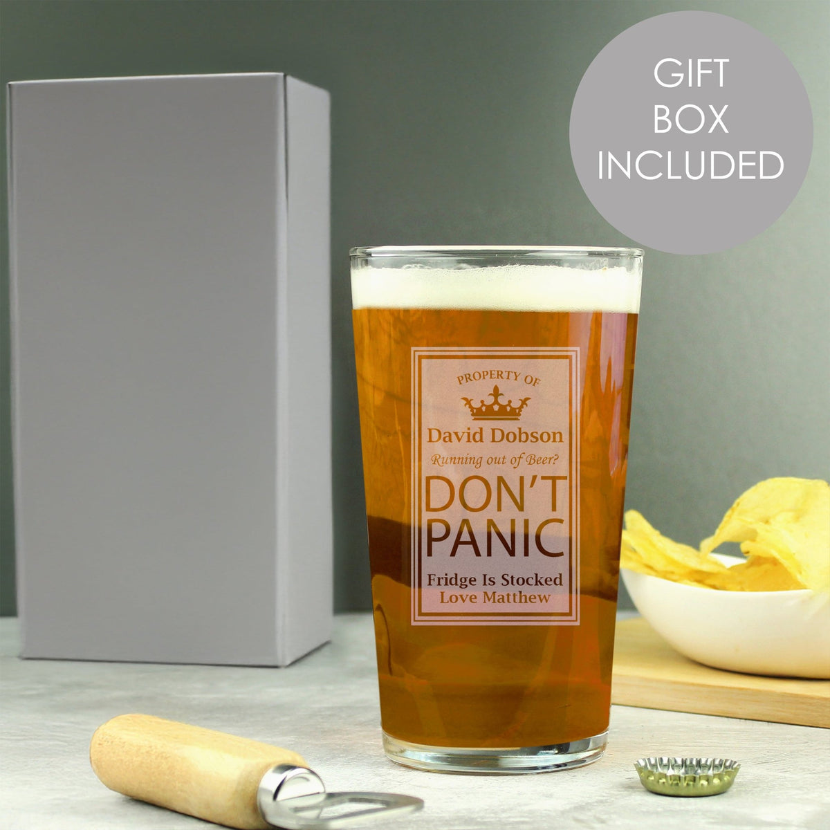 Personalised Don't Panic Pint Glass - Maker Mark Personalised Gifts