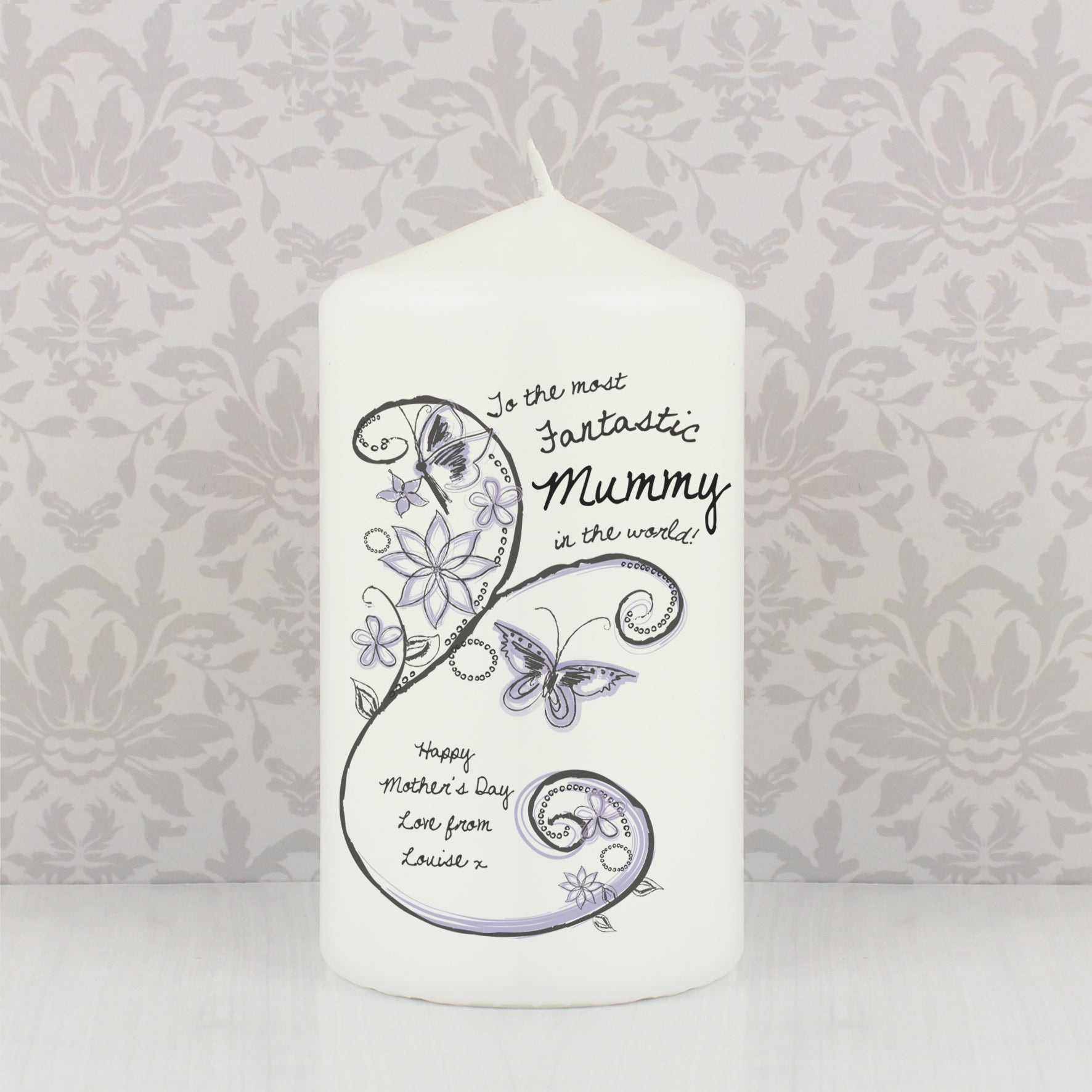 Personalised Flower Pattern Pillar Candle - Maker Mark Personalised Gifts