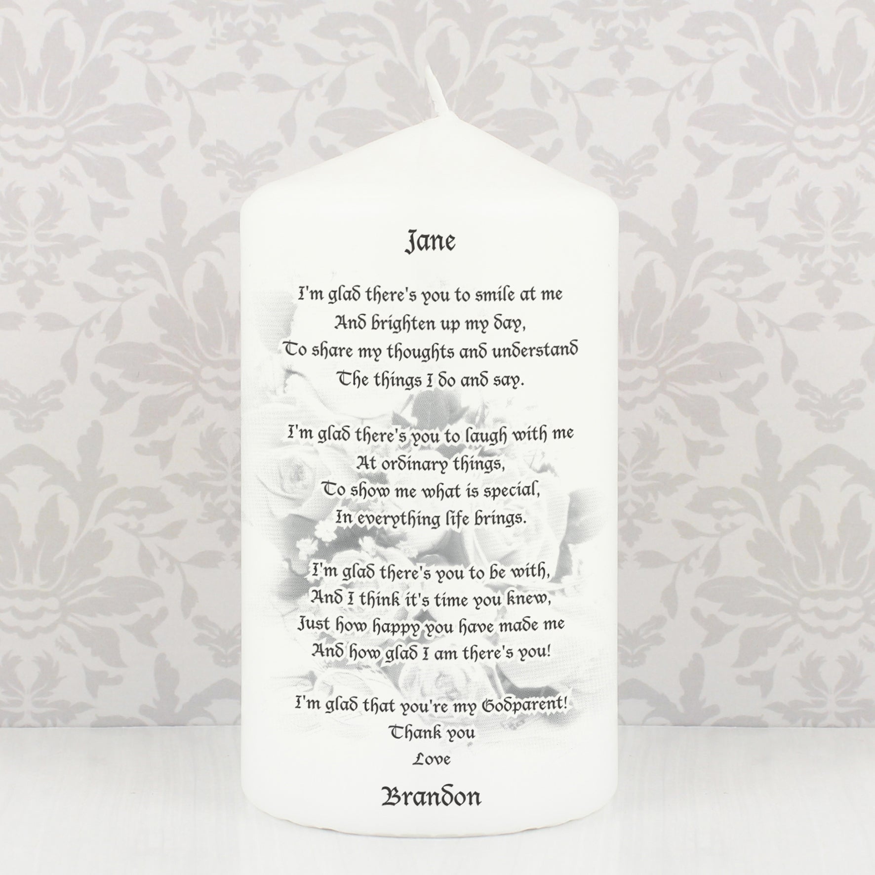 Personalised Godparent Pillar Candle - Maker Mark Personalised Gifts