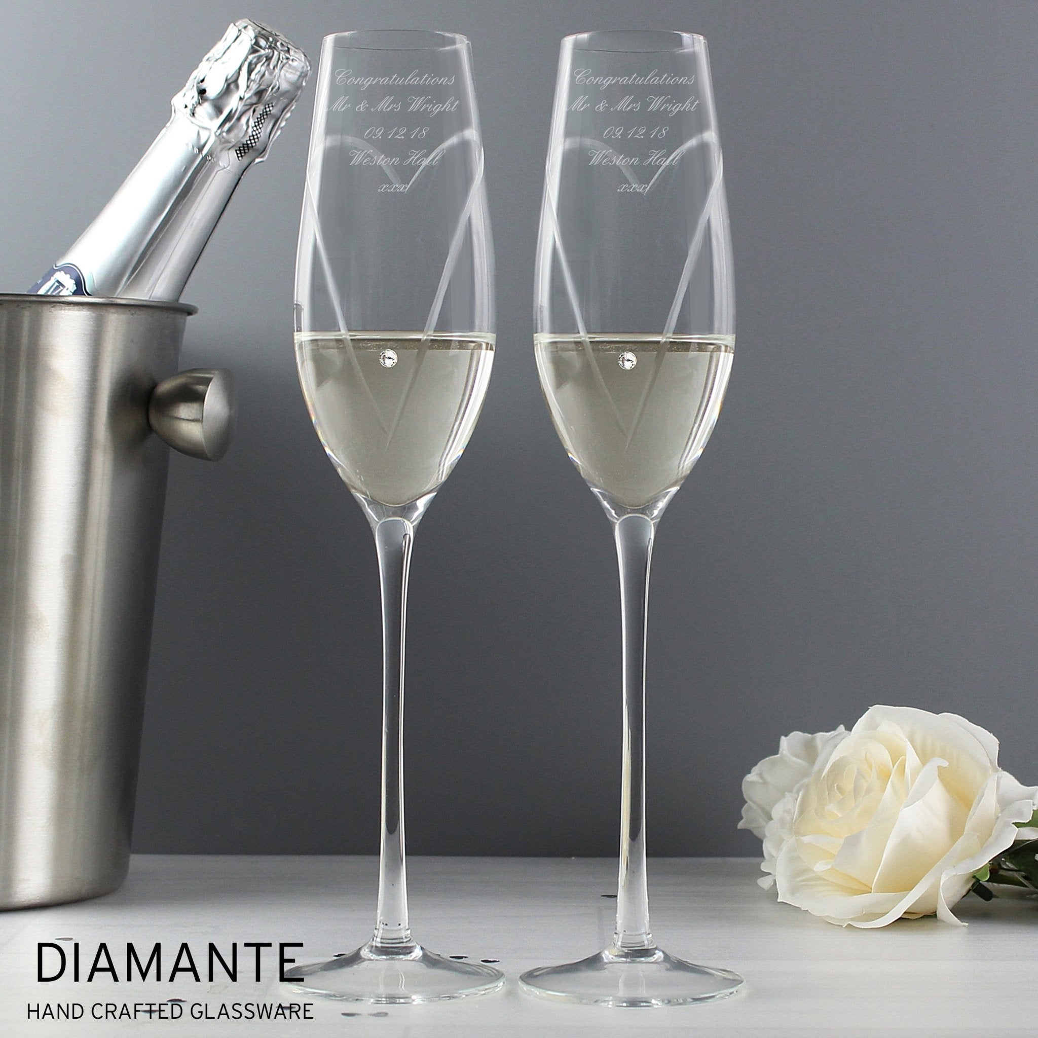 Personalised Hand Cut Heart Pair of Flutes with Gift Box - Maker Mark Personalised Gifts