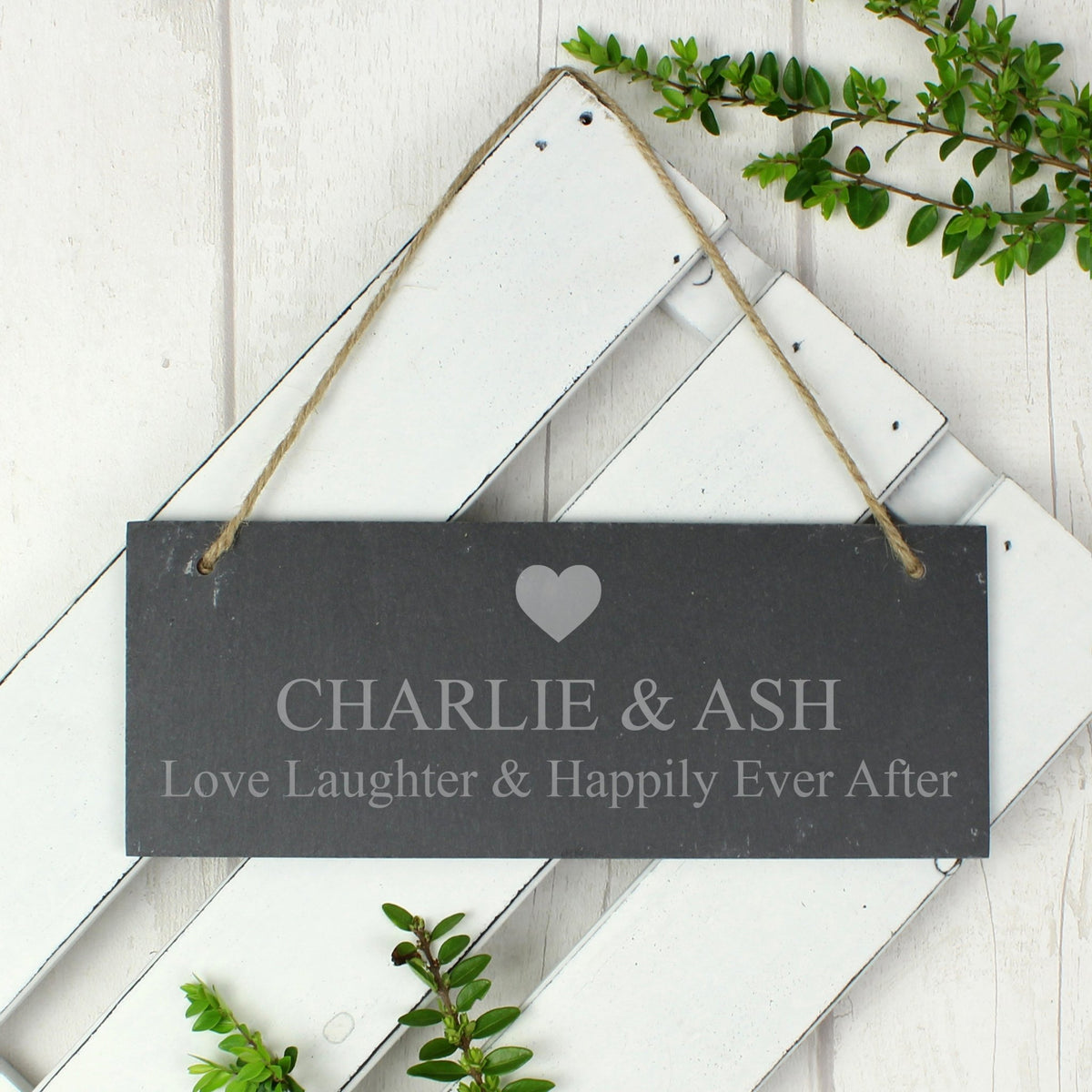 Personalised Heart Motif Hanging Slate Plaque - Maker Mark Personalised Gifts