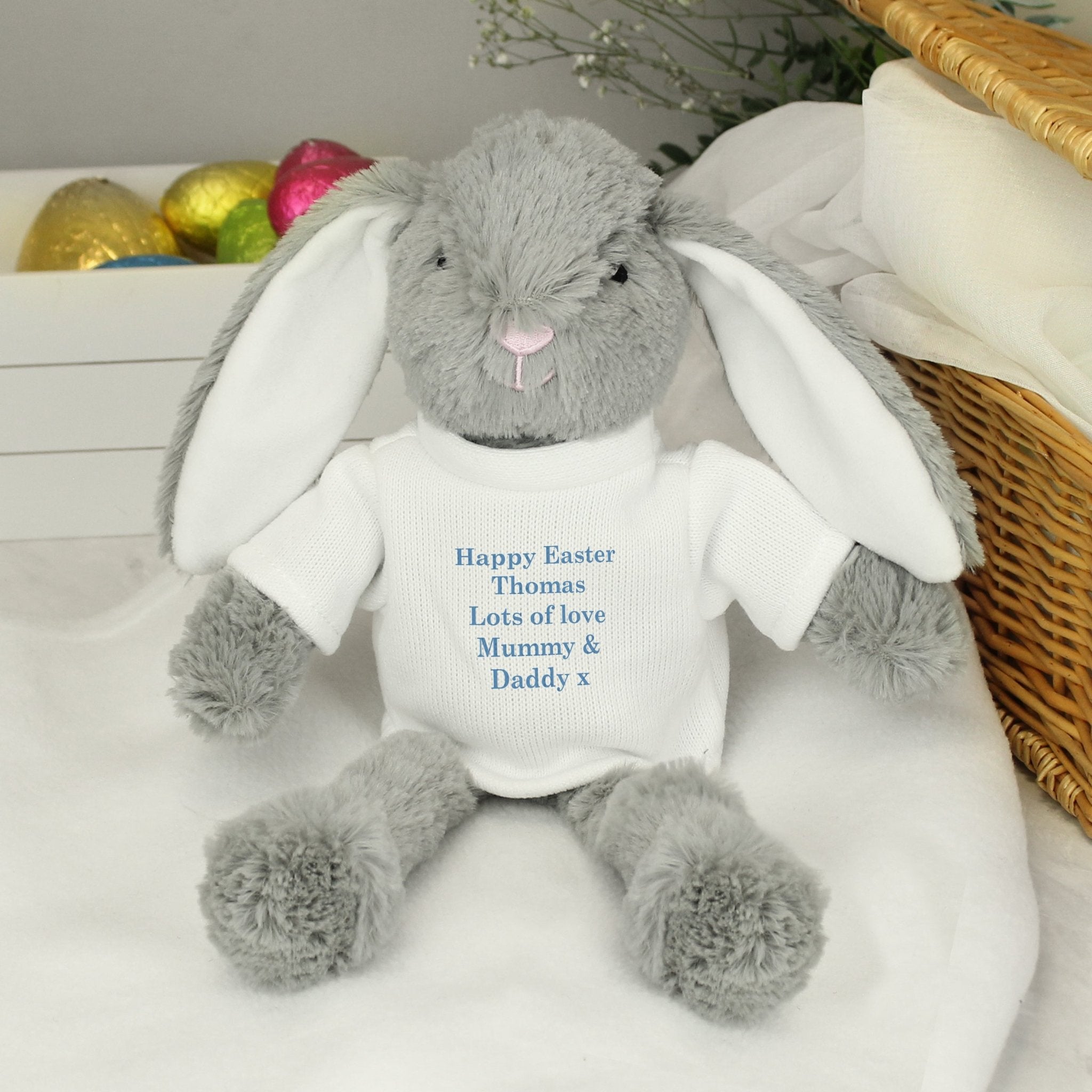 Personalised Message Bunny Rabbit - Blue - Maker Mark Personalised Gifts