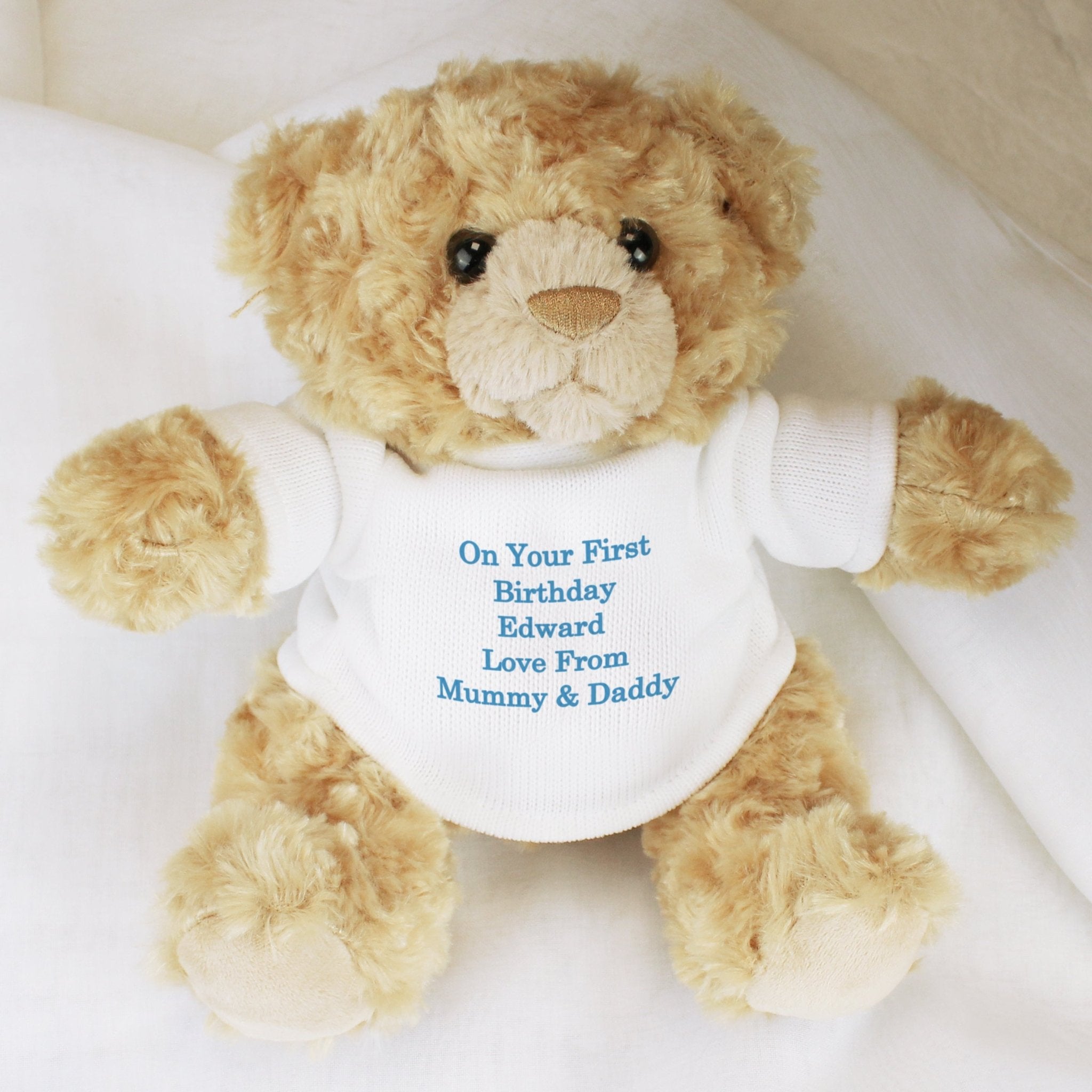 Personalised Message Teddy Bear - Blue - Maker Mark Personalised Gifts