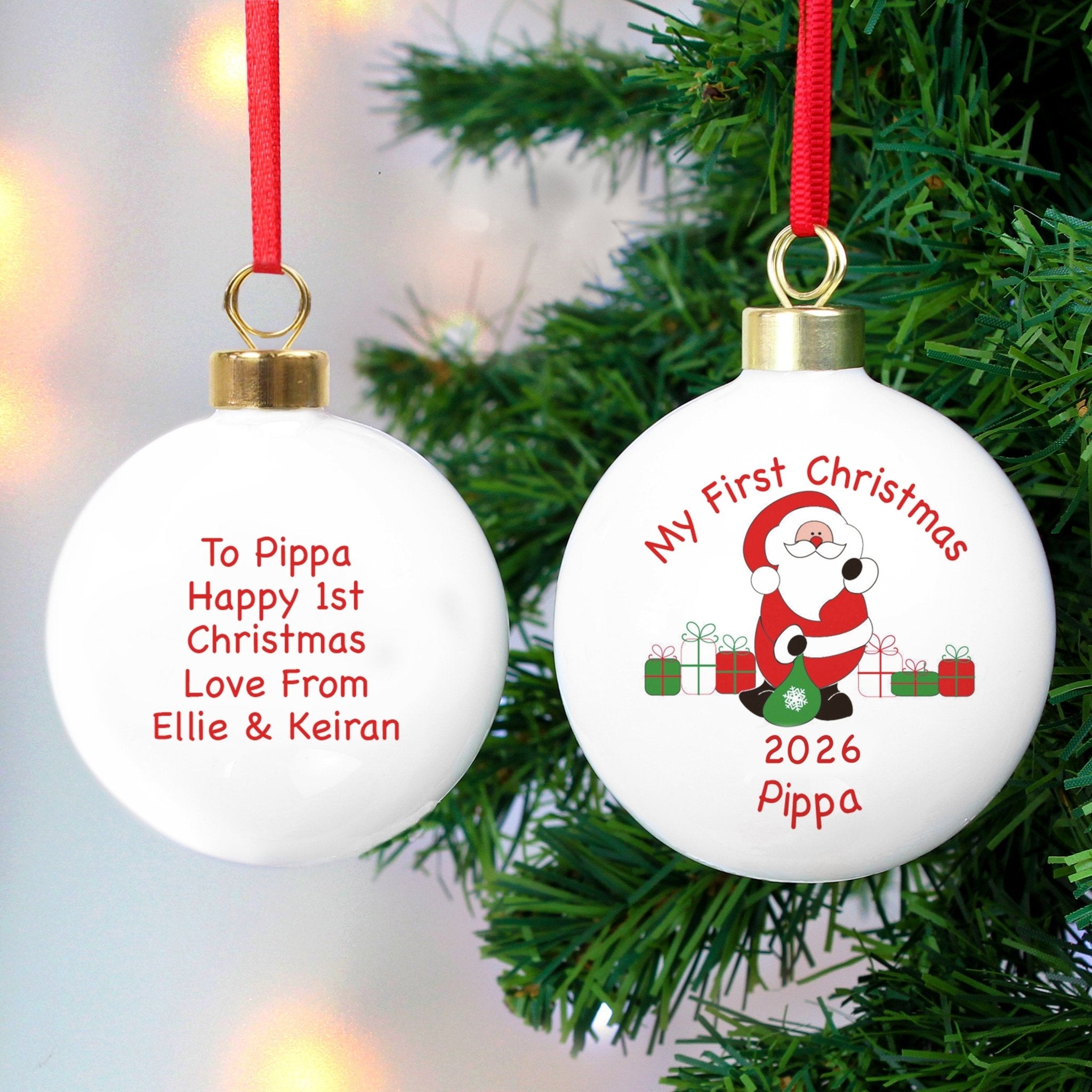 Personalised Santa with Presents Bauble - Maker Mark Personalised Gifts
