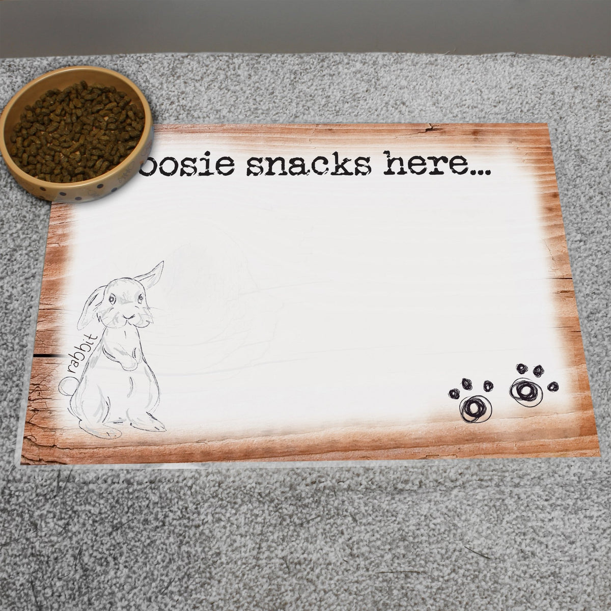 Personalised Scribble Bunny Pet Bowl Mat - Maker Mark Personalised Gifts