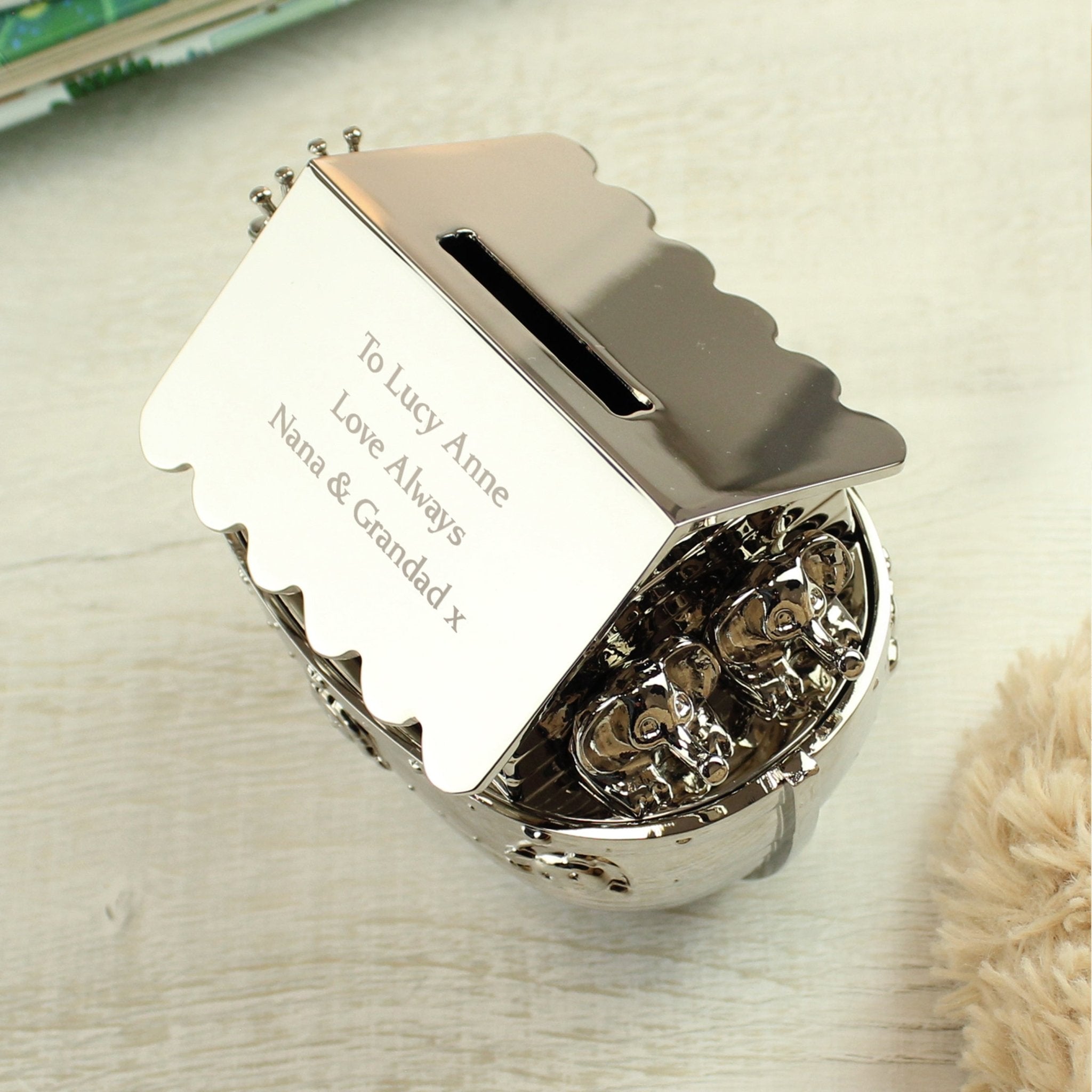 Personalised Silver Noahs Ark Money Box - Maker Mark Personalised Gifts