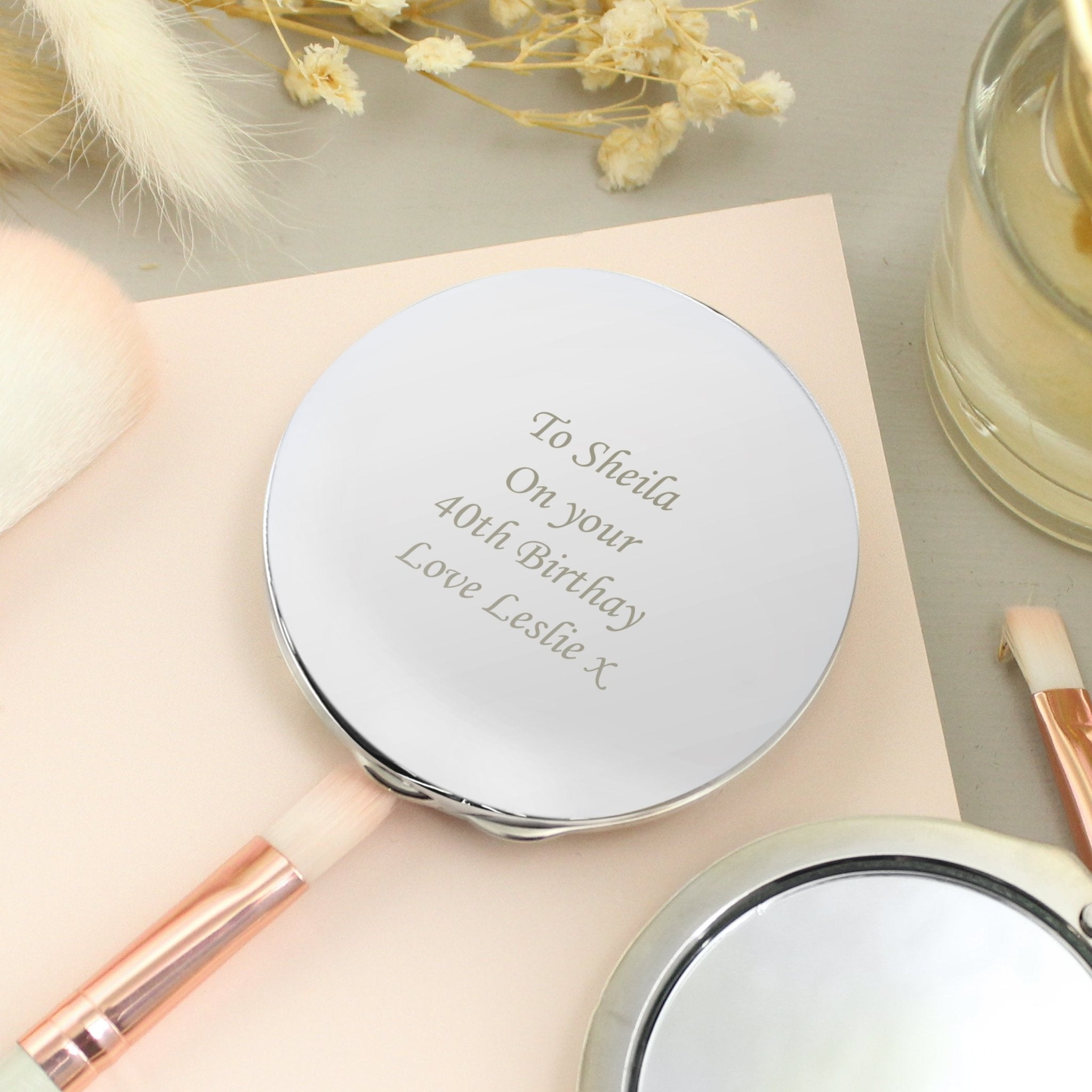 Personalised Silver Round Compact Mirror - Maker Mark Personalised Gifts