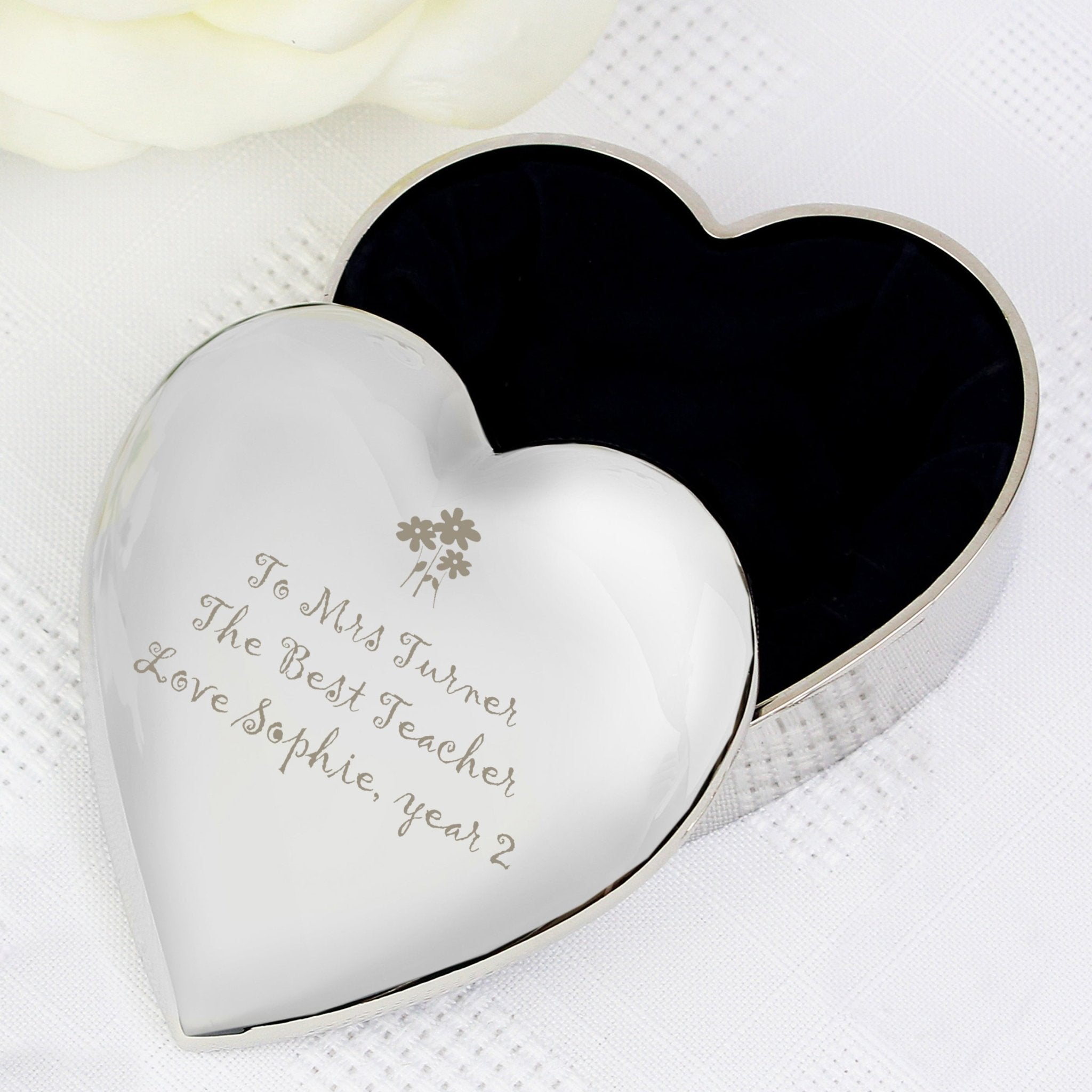 Personalised Teacher Heart Flowers Trinket Box - Maker Mark Personalised Gifts