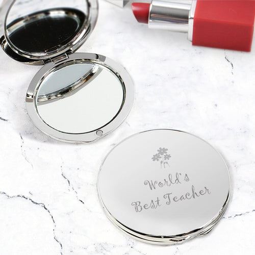 Worlds Best Teacher Round Compact Mirror - Maker Mark Personalised Gifts